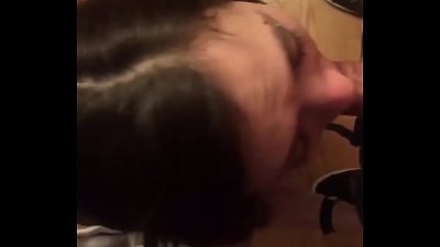 brunette babe deepthroat and eat cum