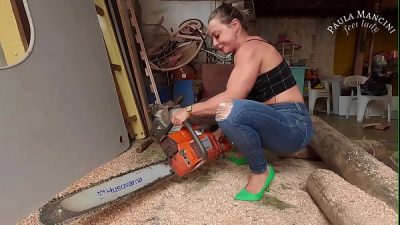 Cranking chainsaw and smoking