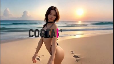 Cute girl in a black bikini looks sexy and desirable modeling horny on the beach (Over 18) (AI-generated)